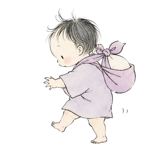 A toddler carrying isshō mochi on their first birthday