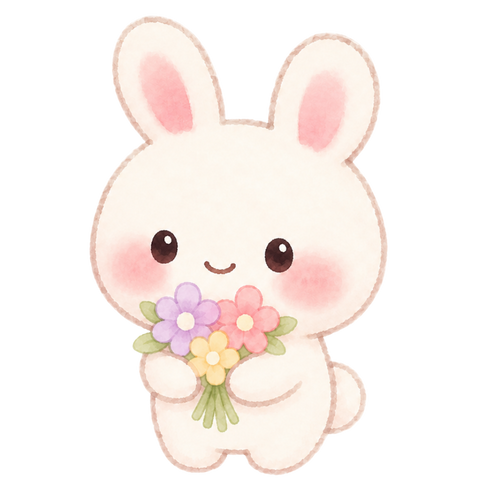 A rabbit carrying flowers