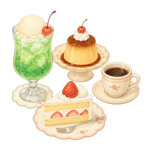 Retro café drinks and sweets