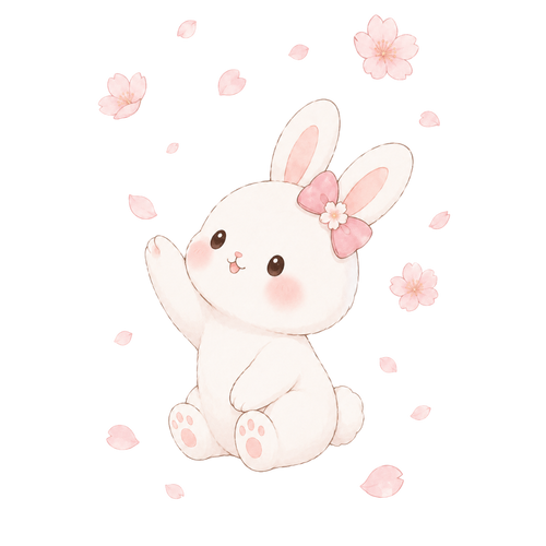 A rabbit among cherry-blossom petals