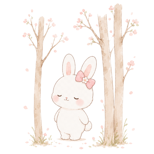 A rabbit relaxing among the trees