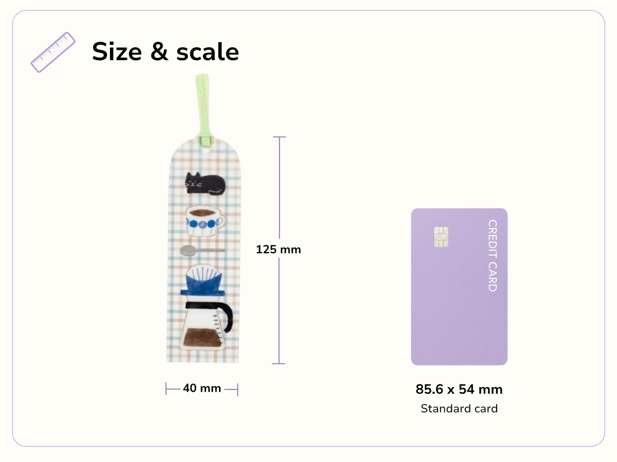 Size and scale image for HONTOWATASHI: Cat Blue Check Clear Bookmark
