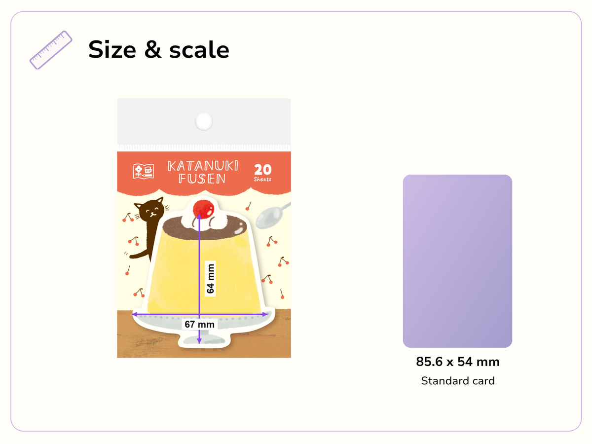 Size and scale image for Watashi Biyori: Pudding Die-Cut Sticky Notes