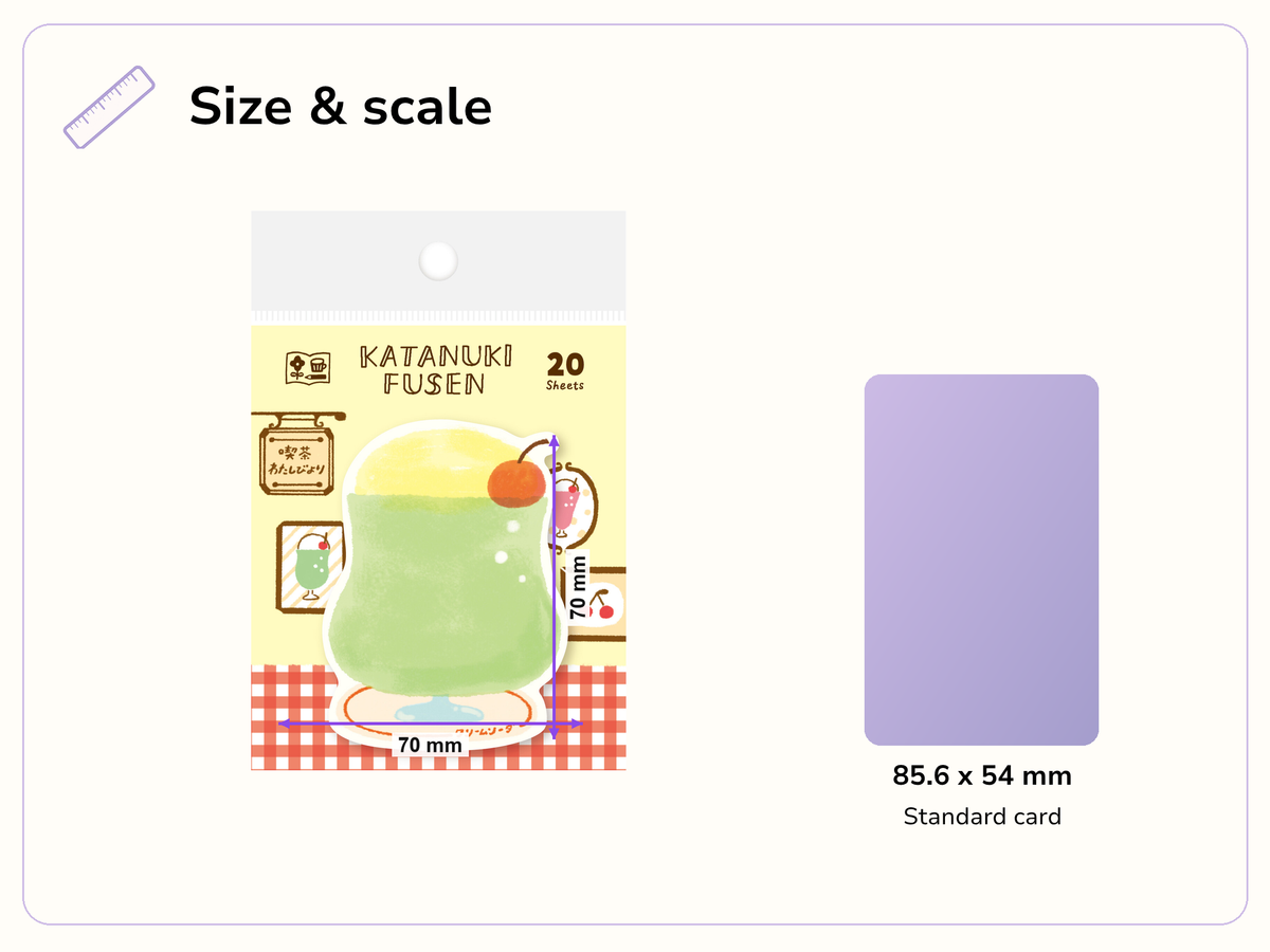Size and scale image for Watashi Biyori: Cream Soda Die-Cut Sticky Notes