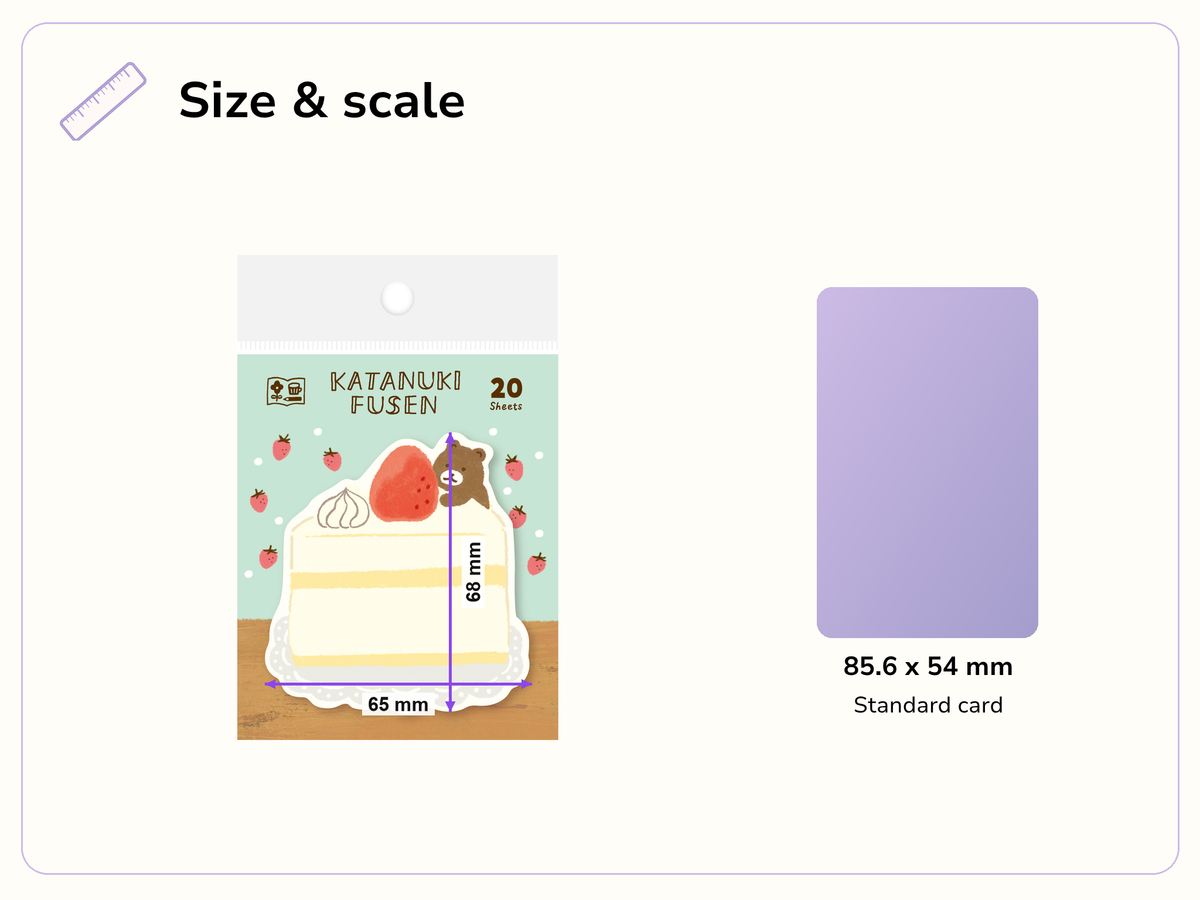 Size and scale image for Watashi Biyori: Cake and Bear Die-Cut Sticky Notes