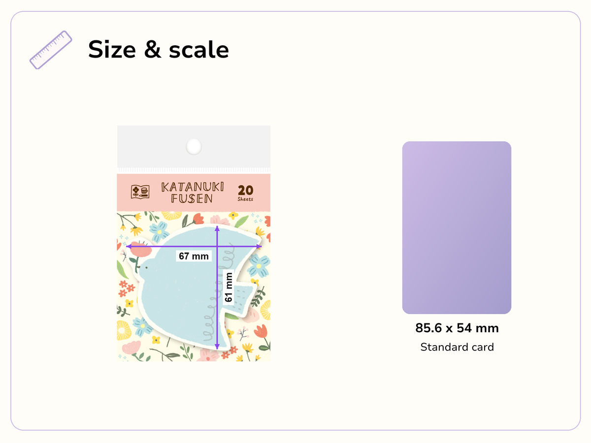 Size and scale image for Watashi Biyori: Little Bird Die-Cut Sticky Notes