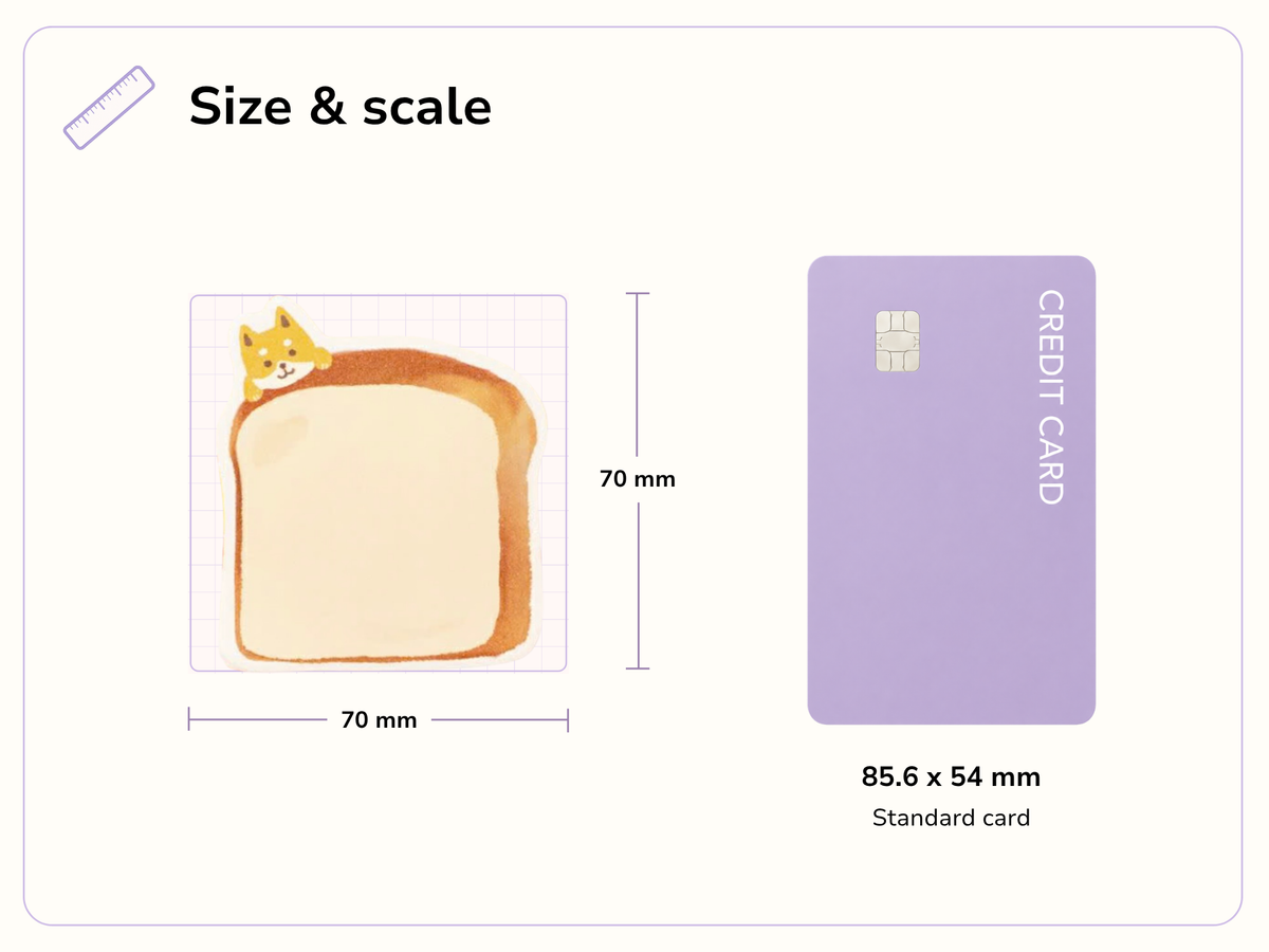 Size and scale image for Watashi Biyori: Bread and Dog Die-Cut Sticky Notes