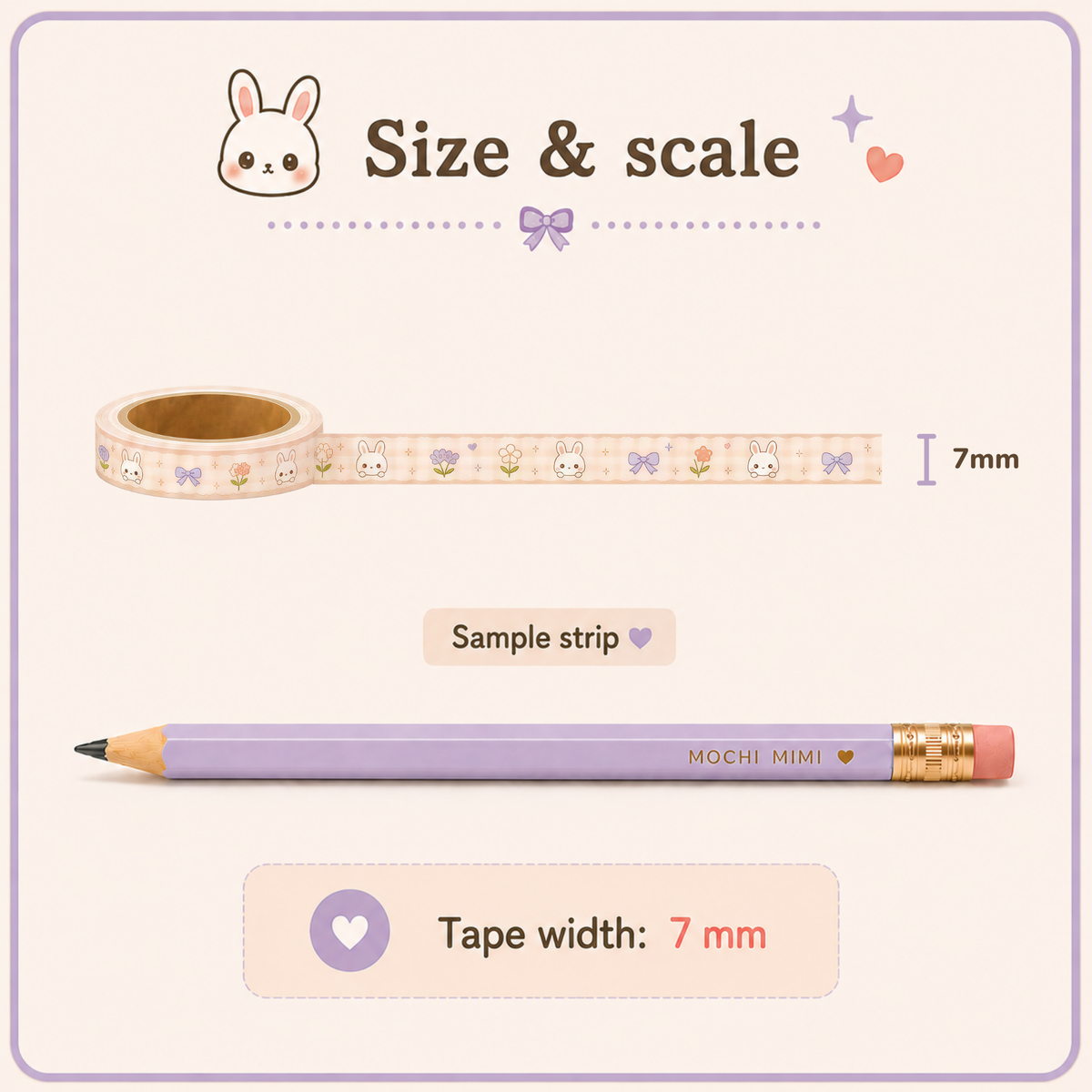 Size and scale image showing tape width: 7 mm