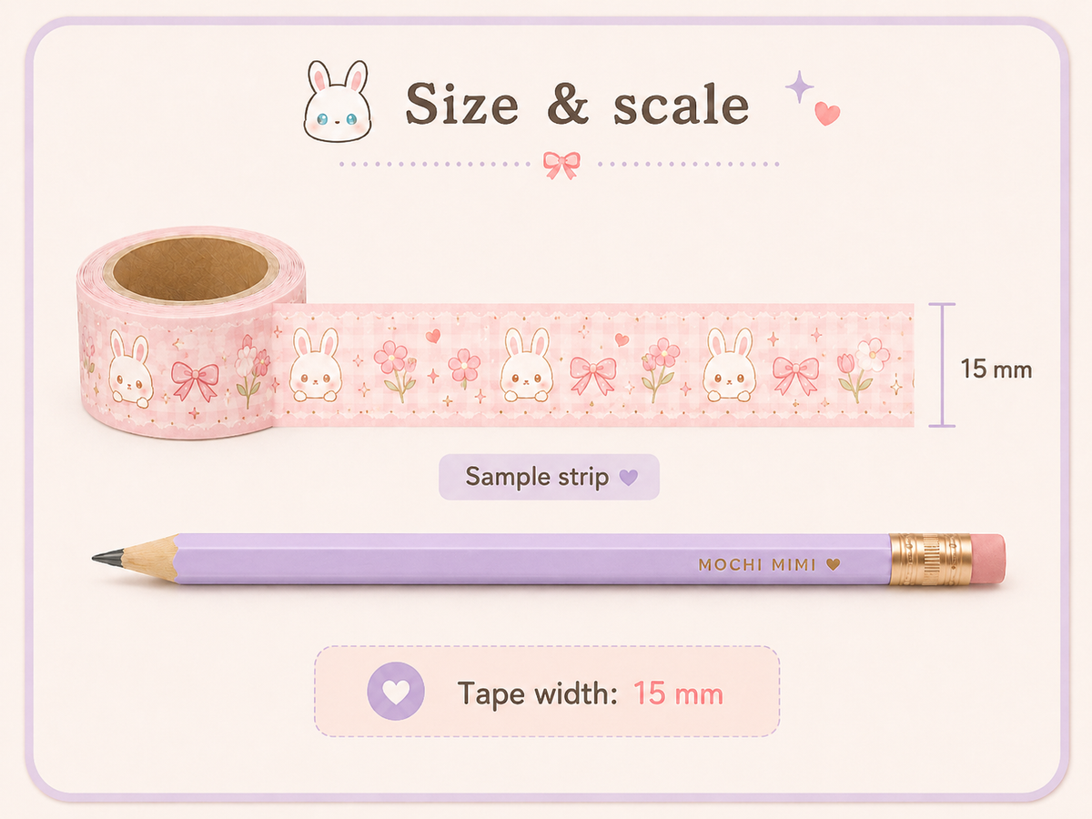 Size and scale image showing tape width: 15 mm